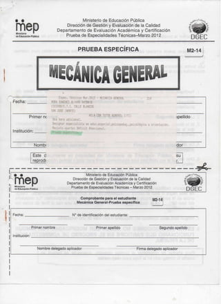 Prueba Nacional Mecánica General Marzo 2012