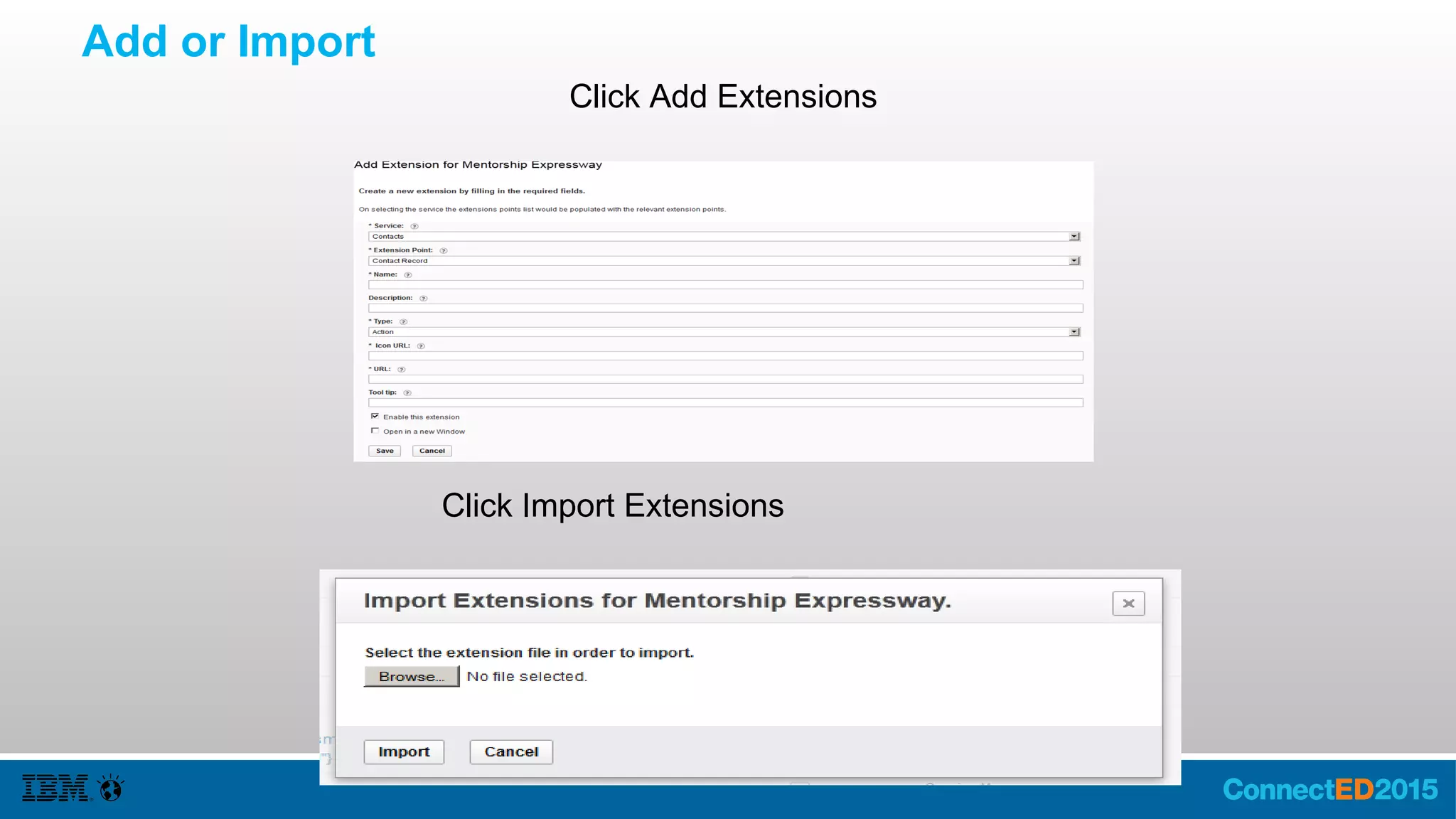 Organization Extensions: Contacts
Select Contacts
Select Contact Record
Enter Name / Description
Click Icon
Select a Destination URL
Select Open in a new Window
Click Save
Add to your URL
?contact_id=${contact_id}
 