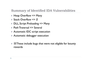 IDA Vulnerabilities and Bug Bounty by Masaaki Chida | PDF