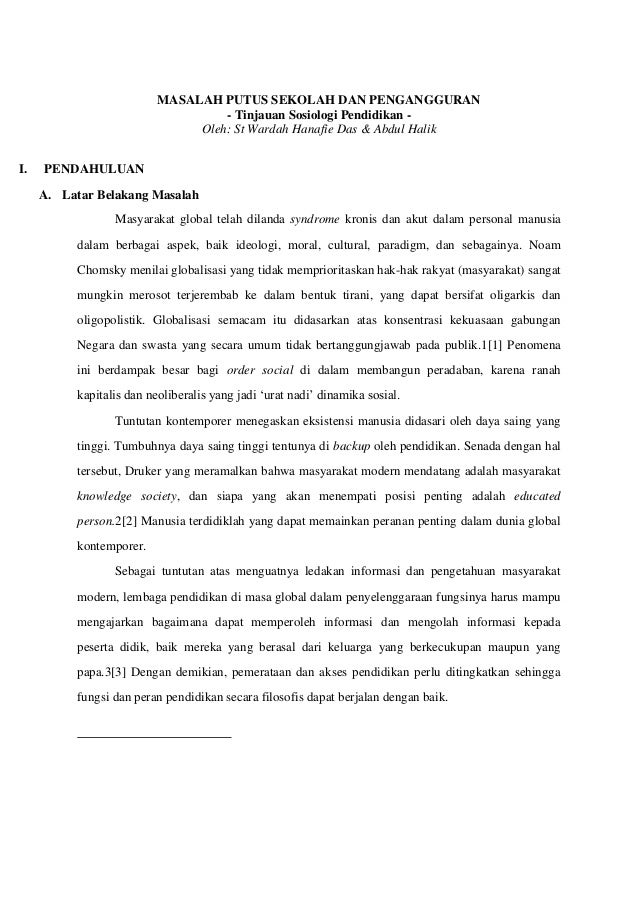 Masalah Putus Sekolah Dan Pengangguran