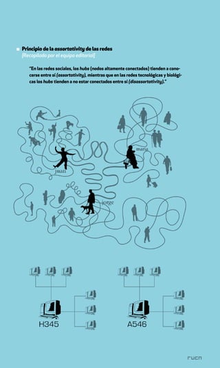 ▪ Principio de la assortativity de las redes
  [Recopilado por el equipo editorial]

     “En las redes sociales, los hubs (nodos altamente conectados) tienden a cono-
     cerse entre sí (assortativity), mientras que en las redes tecnológicas y biológi-
     cas los hubs tienden a no estar conectados entre sí (disassortativity).”
 