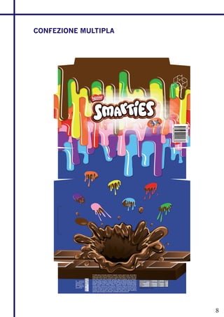 CONFEZIONE MULTIPLA




                               IT Confetti ripieni di cioccolato al latte 65%. Ingredienti: zucchero, pasta di cacao, siero di latte in
                               polvere, burro anidro, farina di frumento, burro di cacao, latte scremato in polvere, amido di riso,
                               emulsionante lecitine di girasole, concentrati di vegetali di frutta (cartamo, ravanello, carota nera,
                               limone, ibisco, cavolo rosso), concentrato di spirulina, agenti di rivestimento, cera di caranauba -
         Da     consumarsi     cera d’api, sciroppo di zucchero invertito. DE Dragees gefüllt mit Milchschokolade 65%. Zutaten:           Informazioni nutrizionali   100 g              19 g             % GDA*
         preferibilmente       Zucker, Kakaomasse, Molkepulver, wasserfreie Butter, Weizenmehl, Kakaobutter, Magermilchpulver,            Valore energetico           1968 kJ/468 kcal   374 kJ/89 Kcal   5%
         entro la fine di /    Reisstärke, Emulgator Lecithin Sonnenblumen, Gemüse-, Obst-Konzentrate (Färberdistel, Rettich,             Proteine                    3,9 g              0,8 g            3%
         Best before Ende /    Karotten schwarz, Zitrone, Hibiskus, Rotkohl), konzentrierte Spirulina, Beschichtungsmittel,               Carboidrati                 72,6 g             13,8 g           6%
         De       préférence   caranauba Wachs - Bienenwachs, Invertzuckersirup. BE Bonbons remplis de chocolat au lait 65%.              Grassi                      17,5 g             3,3 g            5%
         avant la fin de /     Ingrédients: masse de sucre, de cacao, lactosérum en poudre, beurre anhydre, farine de blé, beurre
                                                                                                                                          *Quantità giornaliere consigliate
                               de cacao, lait écrémé en poudre, amidon de riz, émulsifiant lécithine de tournesol, légumes,
                               concentrés de fruits (carthame, radis, carotte noir, citron, hibiscus, chou rouge), concentré de
                               spiruline, agents d'enrobage, cire caranauba - cire d'abeille, sirop de sucre inverti.




                                                                                                                                                                                                                   8
 