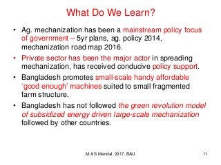 Agricultural Mechanization: Policy Lessons from Bangladesh