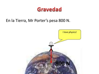 En la Tierra, Mr Porter’s pesa 800 N.

                                I love physics!




                            800 N
 