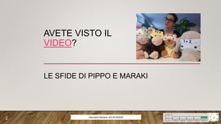 AVETE VISTO IL
VIDEO?
LE SFIDE DI PIPPO E MARAKI
Giancarlo Navarra- AS 2019/2020
2
 