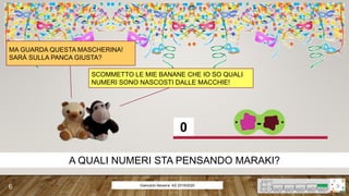 MA GUARDA QUESTA MASCHERINA!
SARÀ SULLA PANCA GIUSTA?
SCOMMETTO LE MIE BANANE CHE IO SO QUALI
NUMERI SONO NASCOSTI DALLE MACCHIE!
A QUALI NUMERI STA PENSANDO MARAKI?
0 -
Giancarlo Navarra- AS 2019/2020
6
 