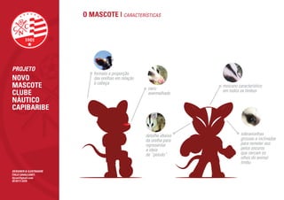 O MASCOTE | CARACTERÍSTICAS




PROJETO
                           formato e proporção
NOVO                       das orelhas em relação
                           à cabeça
MASCOTE                                              nariz
                                                                     moicano característico
                                                                     em todos os timbus
CLUBE                                                avermelhado
NÁUTICO
CAPIBARIBE


                                                    detalhe abaixo             sobrancelhas
                                                    da orelha para             grossas e inclinadas
                                                    representar                para remeter aos
                                                    a ideia                    pelos escuros
                                                    de ‘’peludo’’              que cercam os
                                                                               olhos do animal
                                                                               timbu
DESIGNER & ILUSTRADOR
ÍTALO CAVALCANTI
itjcan@gmail.com
(81)9111.5370
 