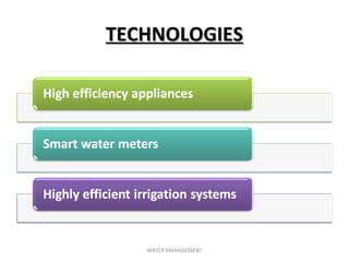 TECHNOLOGIESTECHNOLOGIES
WATER MANAGEMENT
 