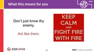 #RSAC
What this means for you
46
Don’t just know thy
enemy.
Act like them.
 