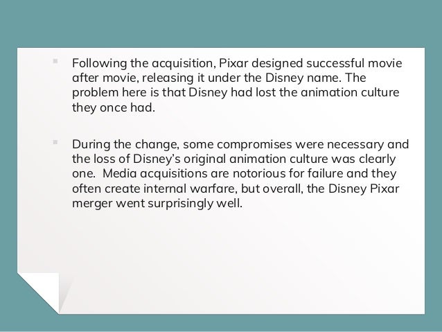 Disney and pixar merger impact on stock