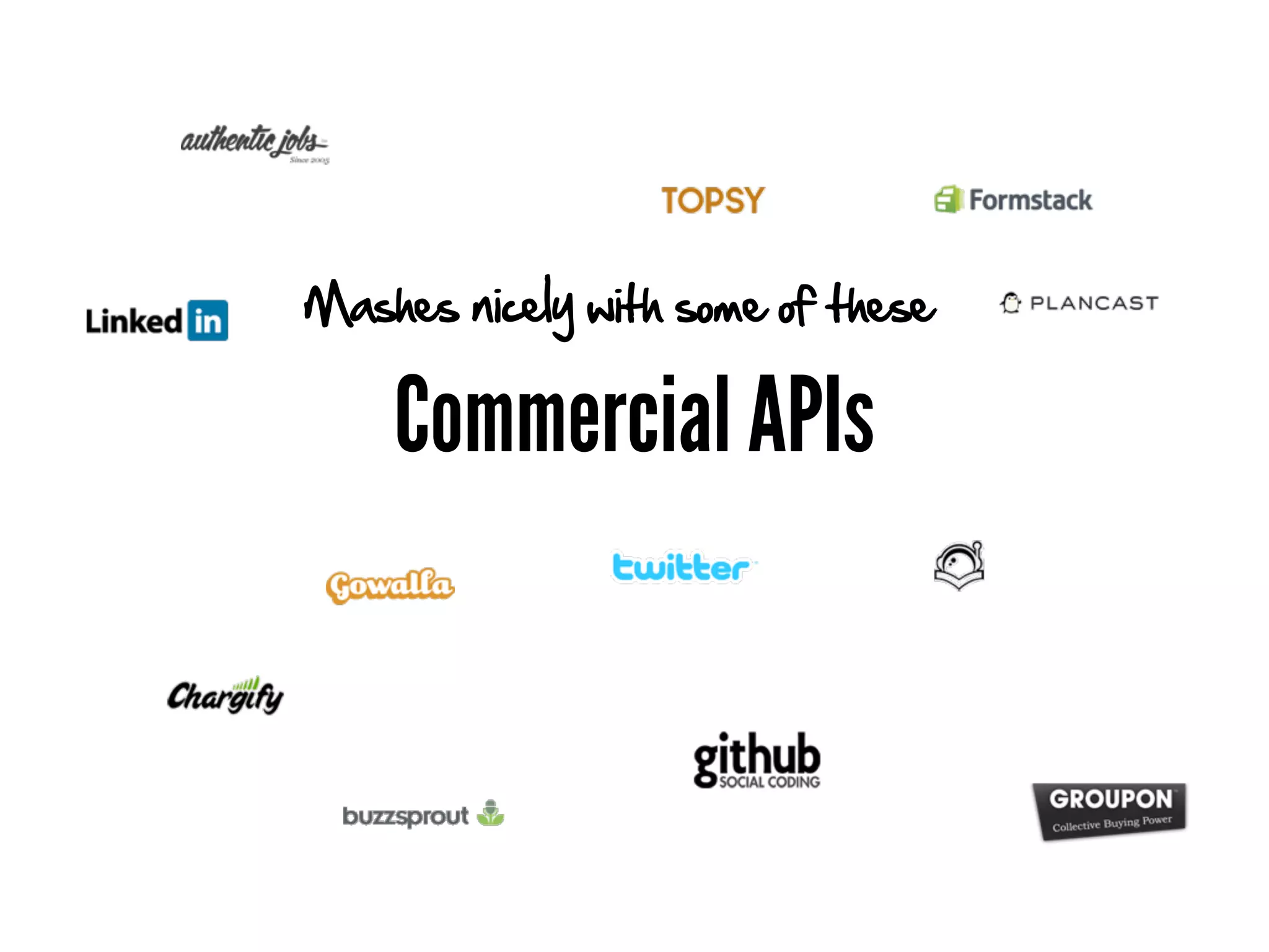 Mashes nicely with some of these


    Commercial APIs
 