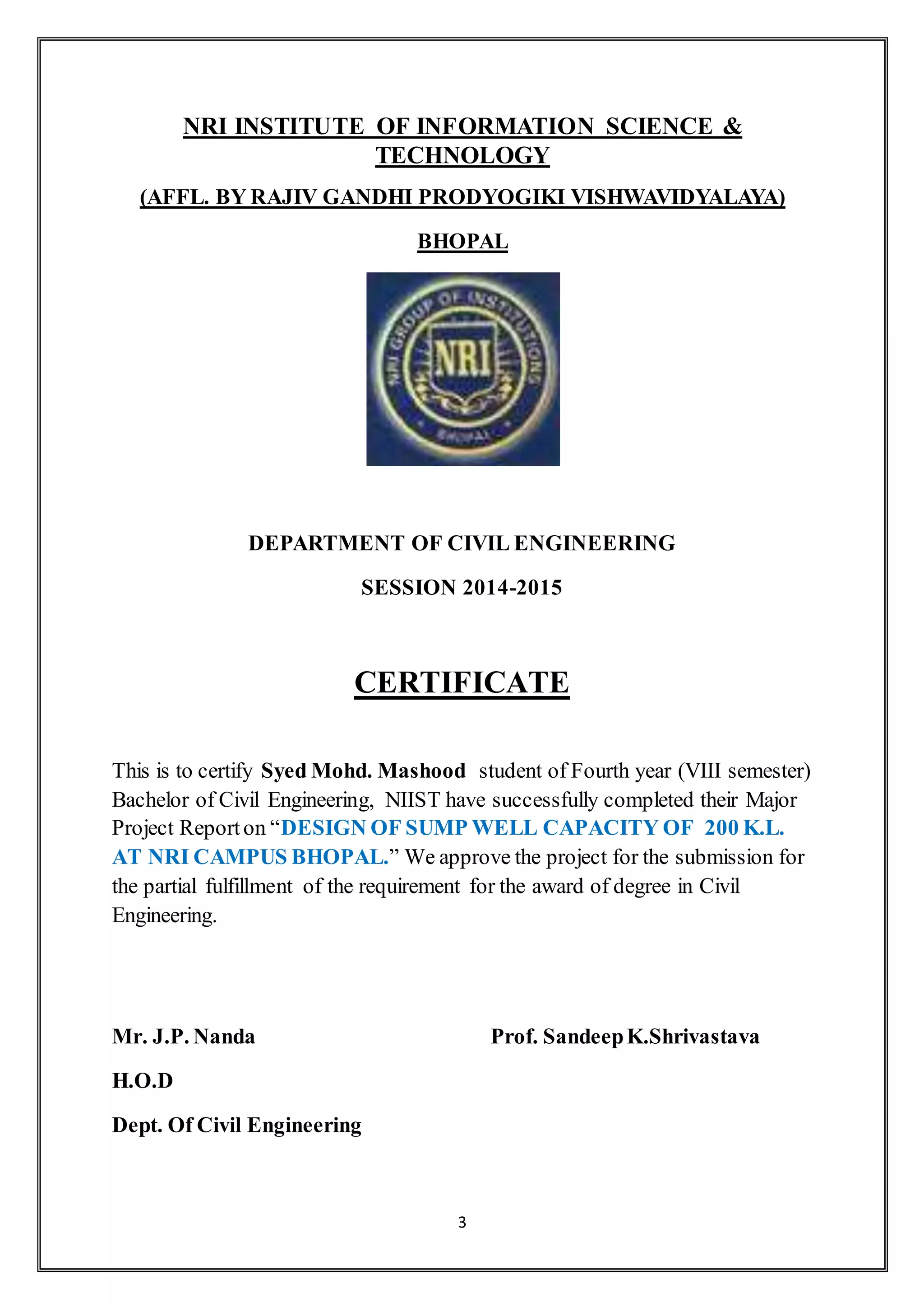 Under Ground water tank design including estimation and costing | DOCX