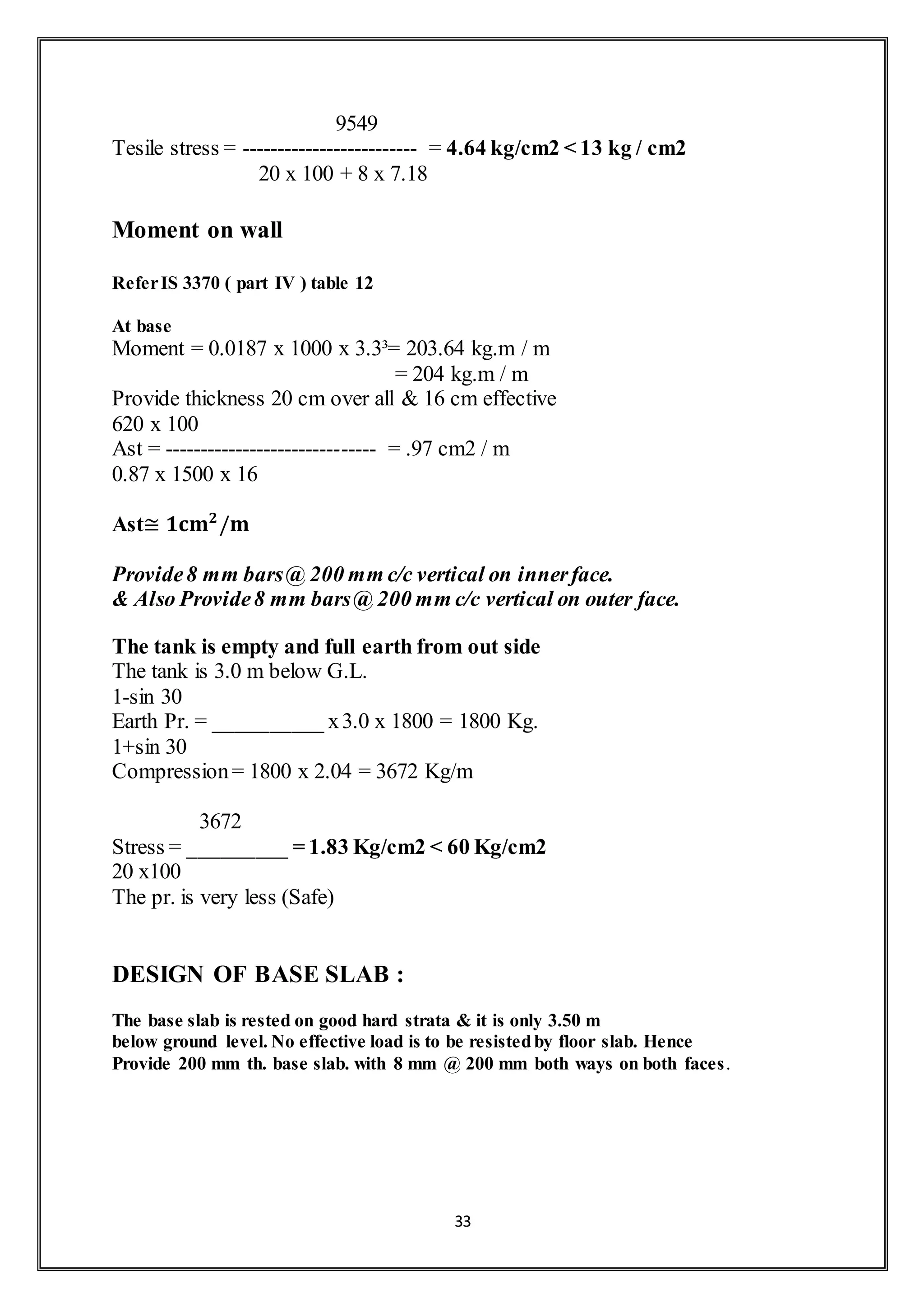 Under Ground water tank design including estimation and costing | DOCX