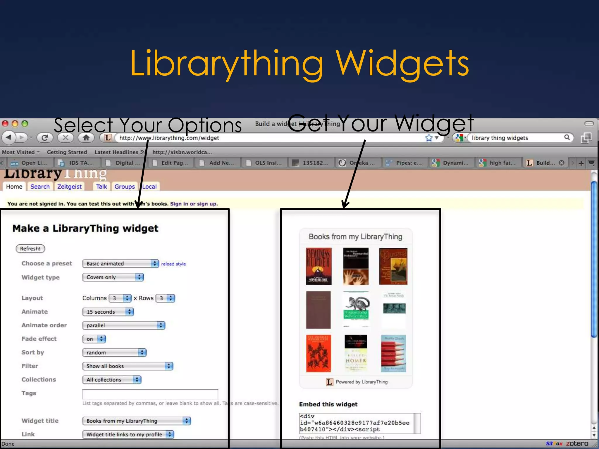 Librarything WidgetsGet Your WidgetSelect Your Options