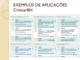 EXEMPLOS DE APLICAÇÕES CriticarBH 