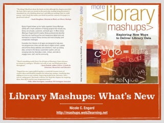 Library Mashups: What’s New 
Nicole C. Engard 
http://mashups.web2learning.net 
 