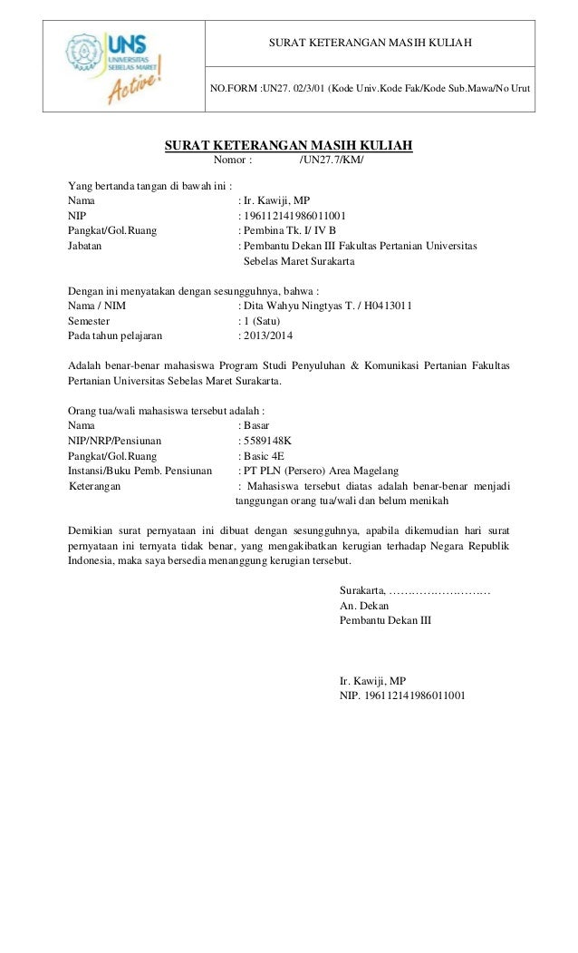 Surak Keterangan Masih atktif kuliah