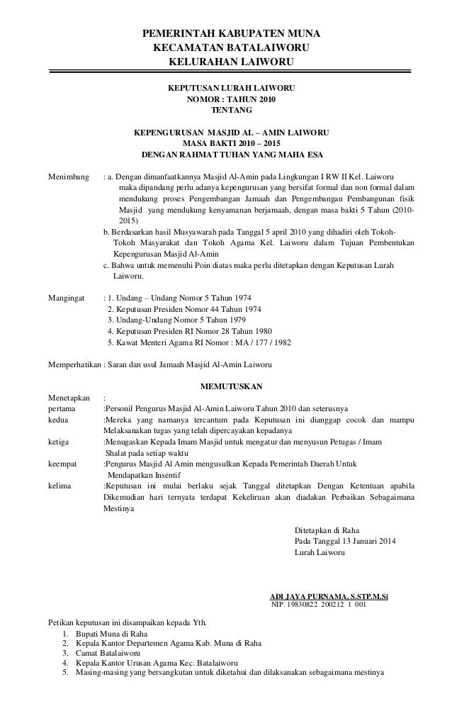 Contoh Surat Keputusan Pengangkatan Pengurus Masjid ...