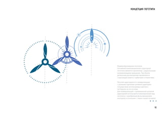 КОНЦЕПЦИЯ ЛОГОТИПА
Формообразование логотипа
Основной композиционной структурой
логотипа является пропеллер с радиальными
направляющими вращения. При более
детальном рассмотрении проявляется
стартующая ракета с орбитами и планетами.
Логотип адаптируется к коммуникации
с разными группами целевой аудитории
посредством используемых цветов и
паттернов на его основе.
Для коммуникаций с премиальной целевой
аудиторией используется монохромный вид
логотипа с серебряным фольгированием
контуров в сочетании с темно-синей основой.
10
 