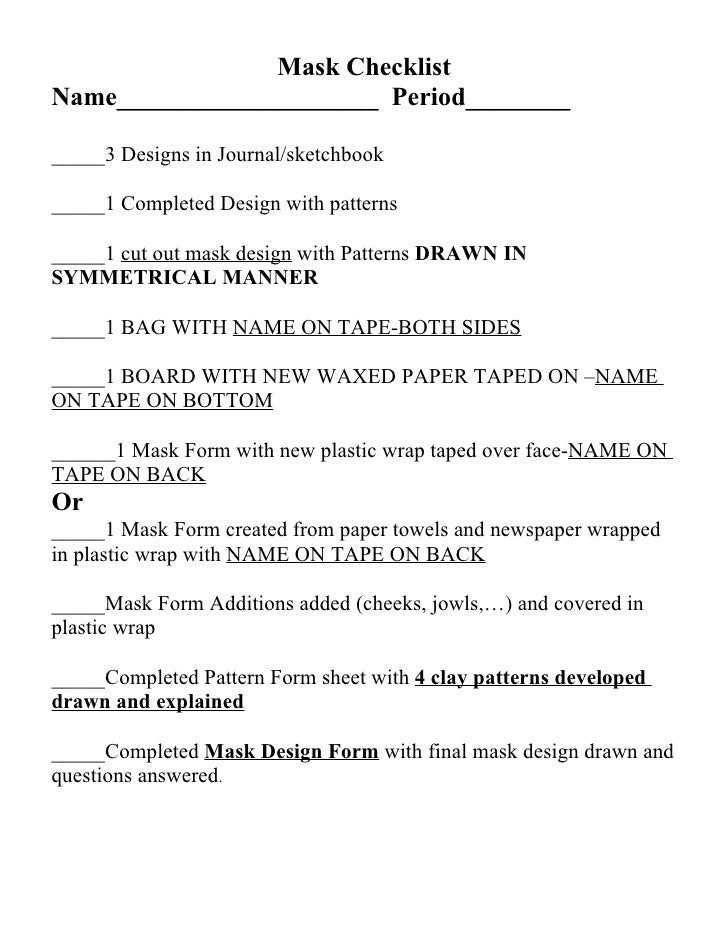 Harrison Middle Mask Checklist
