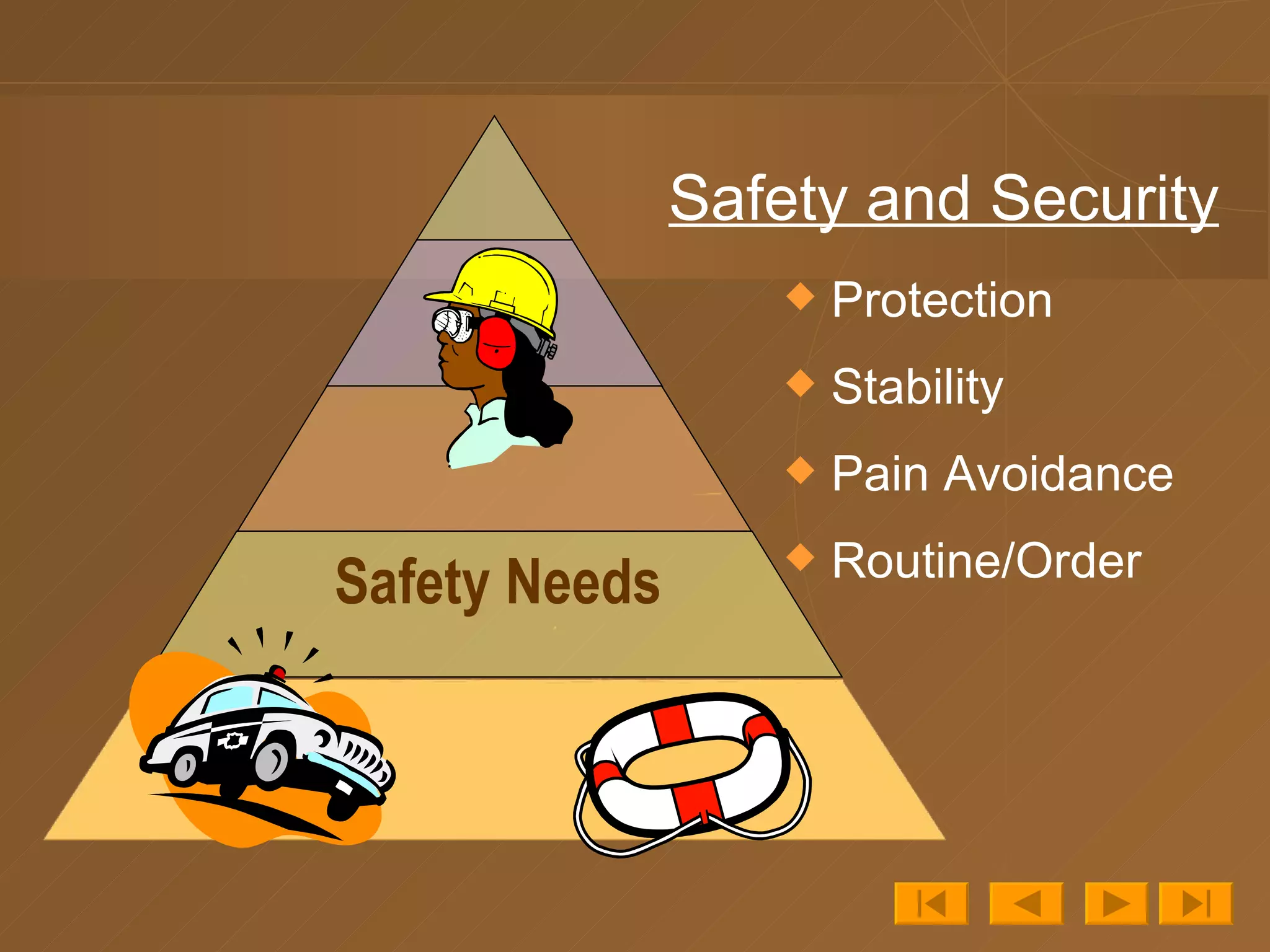Safety Needs Protection Stability Pain Avoidance Routine/Order Safety and Security