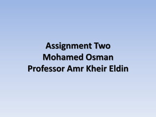 Assignment Two
Mohamed Osman
Professor Amr Kheir Eldin
 