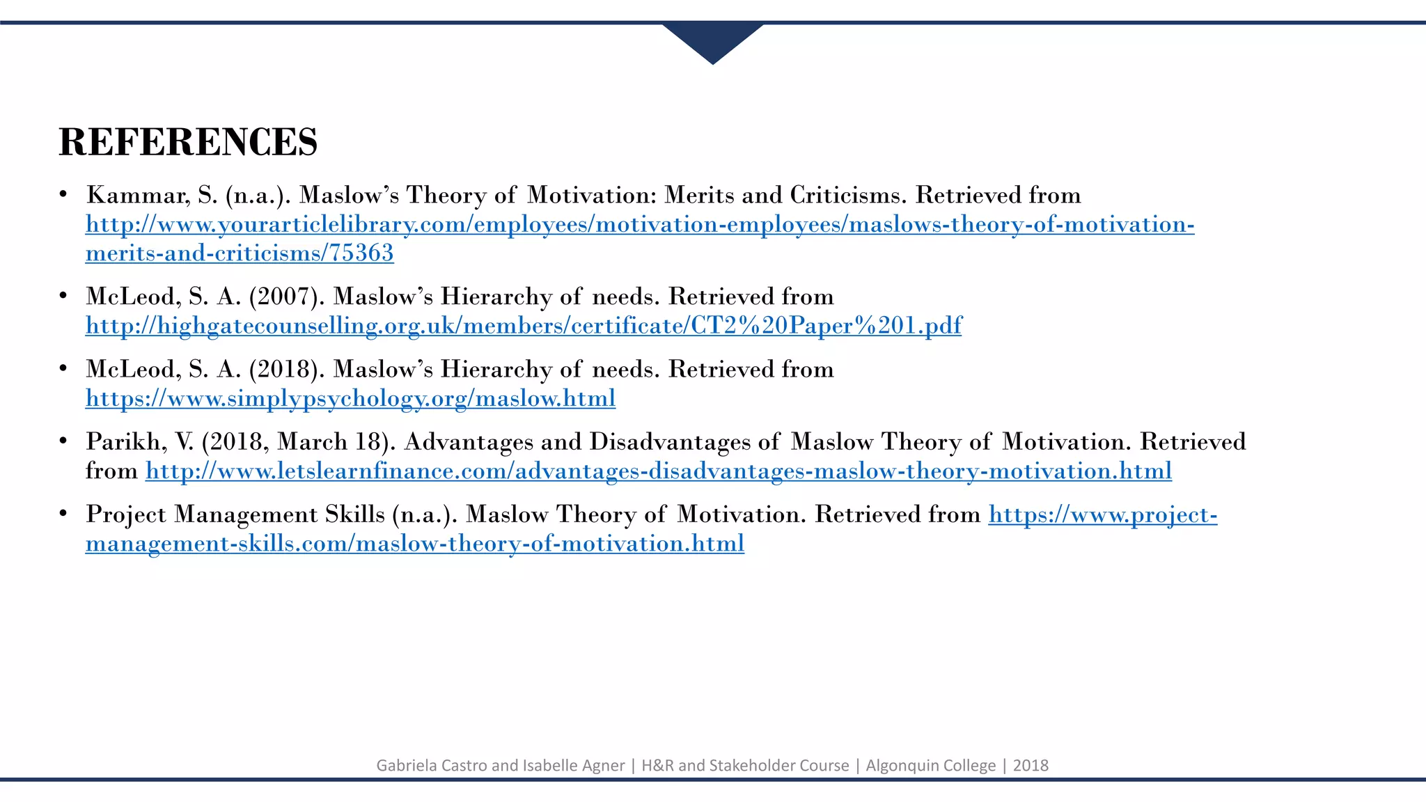 Maslows hierarchy of needs theory gabriela castro and isabelle agner | PPT