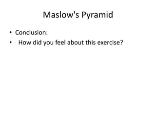 Maslow's PyramidConclusion: How did you feel about this exercise?