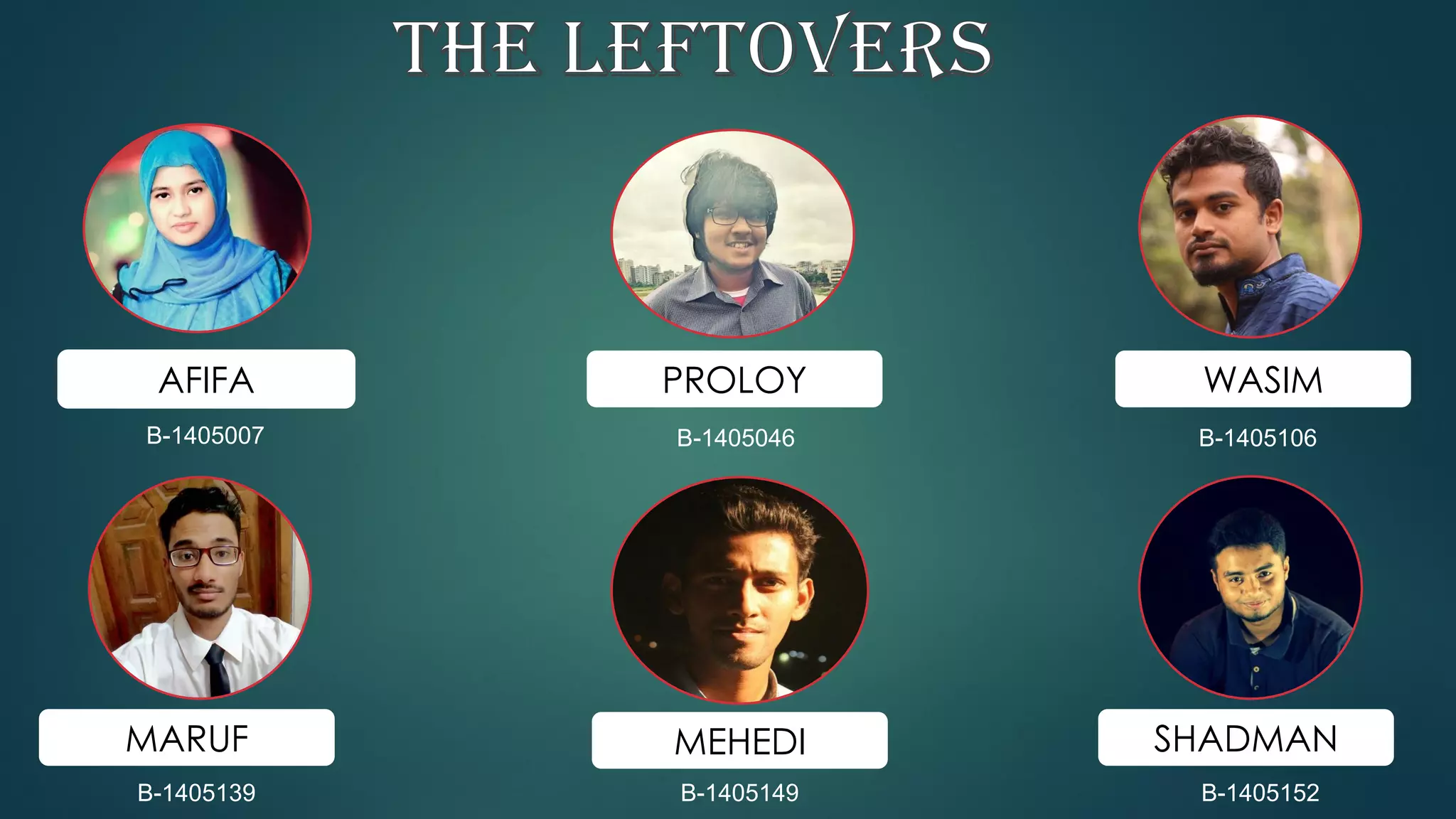 AFIFA
B-1405007
WASIM
B-1405106
PROLOY
B-1405046
SHADMANMEHEDIMARUF
B-1405152B-1405149B-1405139
 