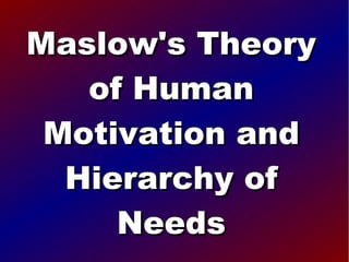 Maslow's Theory
of Human
Motivation and
Hierarchy of
Needs

 