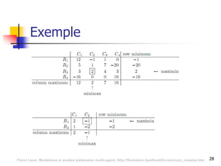 28
Exemple
Florin Leon, Modelarea si analiza sistemelor multi-agent, http://florinleon.byethost24.com/curs_masma.htm
 