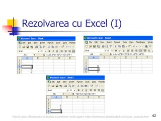 62
Rezolvarea cu Excel (I)
Florin Leon, Modelarea si analiza sistemelor multi-agent, http://florinleon.byethost24.com/curs_masma.htm
 