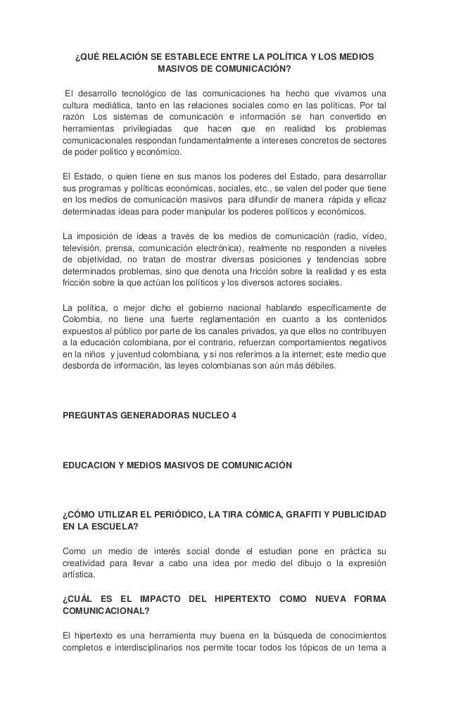 preguntas generadoras sobre la comunicacion educaci 243 n y medios masivos de comunicacion preguntas generadoras sobre la comunicacion educaci 243 n y medios masivos de comunicacion