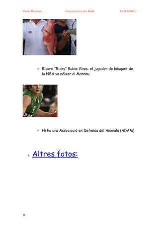 Pablo Michelet                Coneixement del Medi           EL MASNOU




                Ricard "Ricky" Rubio Vives: el jugador de bàsquet de
                 la NBA va néixer al Masnou.




                Hi ha una Associació en Defensa del Animals (ADAM).




     8.   Altres fotos:




16
 