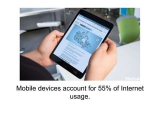 Mobile devices account for 55% of Internet 
usage. 
 
