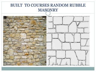 BUILT TO COURSES RANDOM RUBBLE
MASONRY
 