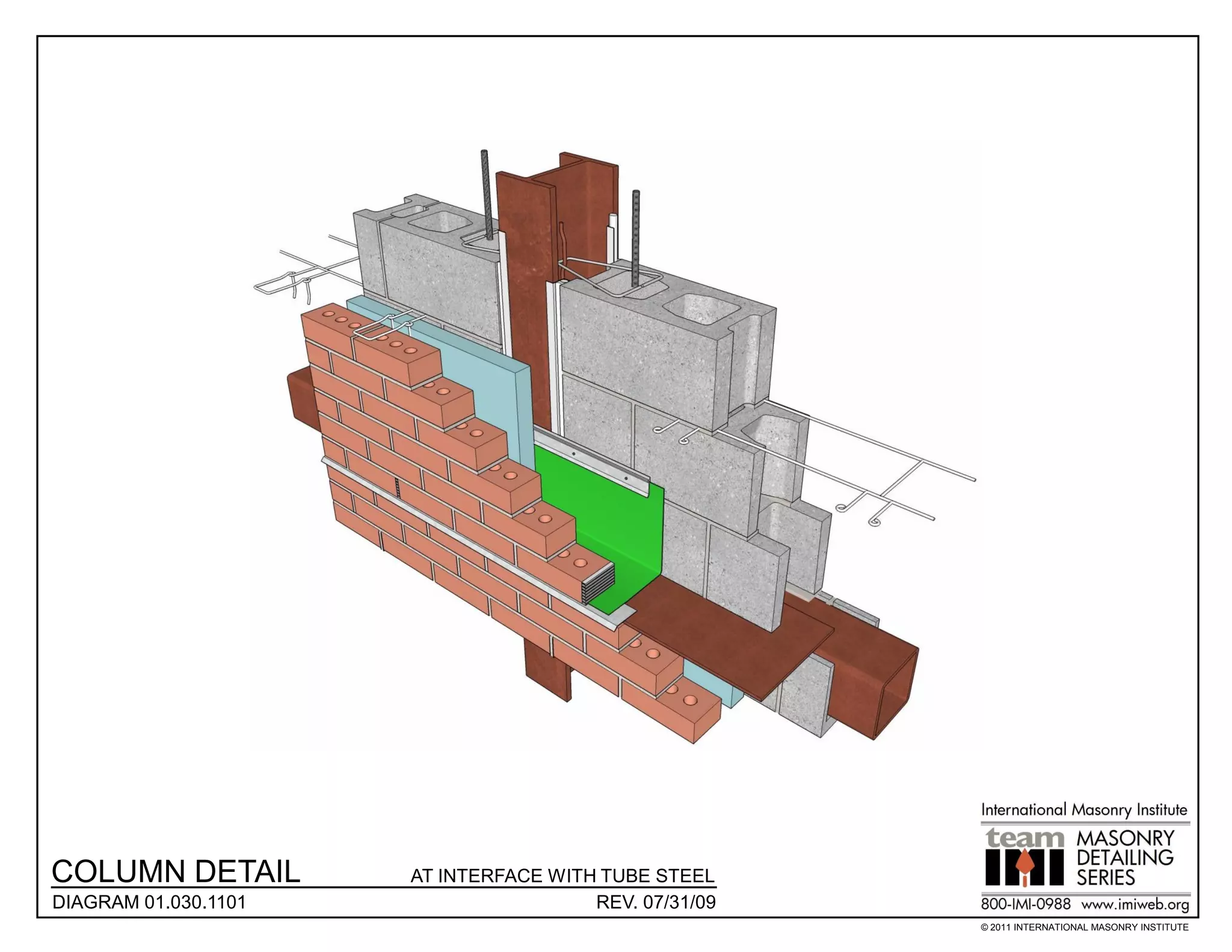 COLUMN DETAIL         AT INTERFACE WITH TUBE STEEL
DIAGRAM 01.030.1101                    REV. 07/31/09
                                                       © 2011 INTERNATIONAL MASONRY INSTITUTE
 