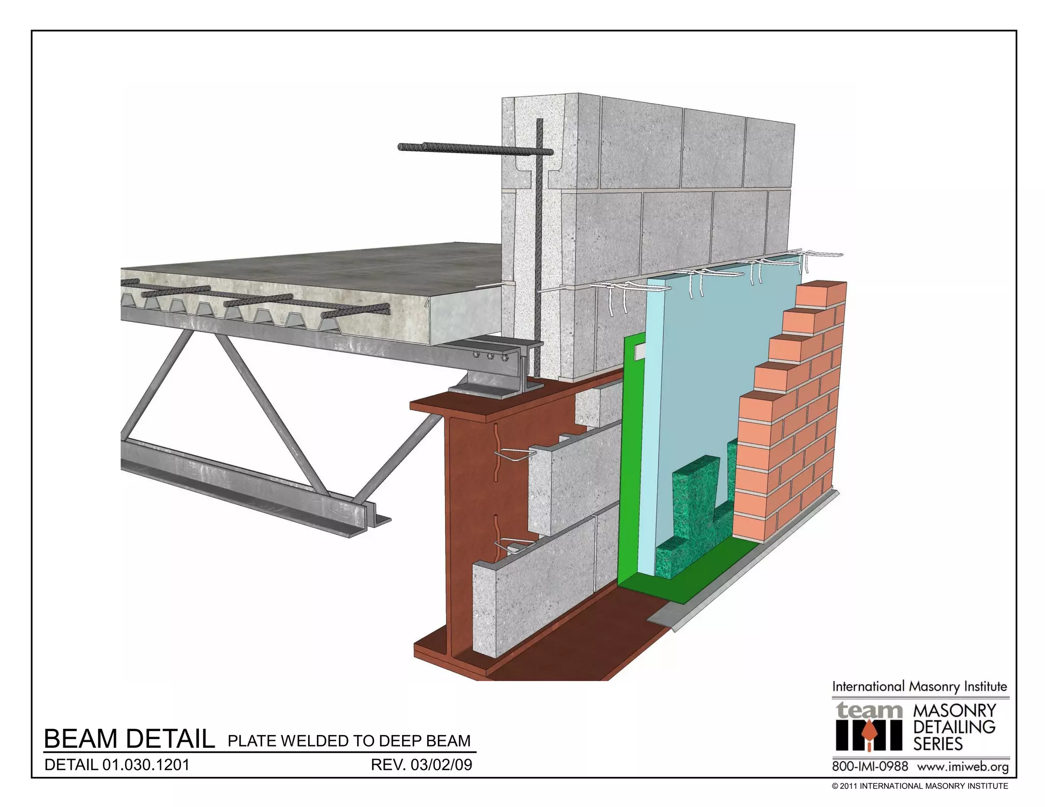 BEAM DETAIL          PLATE WELDED TO DEEP BEAM
DETAIL 01.030.1201                  REV. 03/02/09
                                                    © 2011 INTERNATIONAL MASONRY INSTITUTE
 