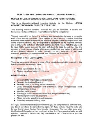 Masonry Learning Module Pdf MASONRY NC II - CBLM | PDF