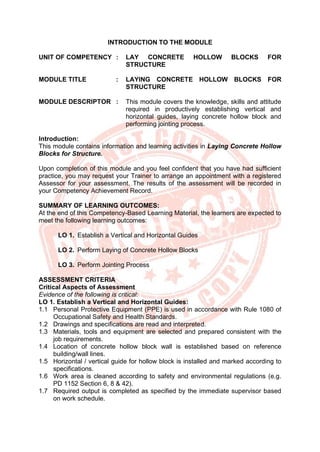MASONRY NC II - CBLM | PDF