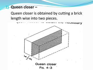 2) Queen closer –
Queen closer is obtained by cutting a brick
length wise into two pieces.
 