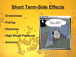 Short Term-Side Effects - Drowsiness - Puking - Dizziness - High Blood Pressure - Amnesia 