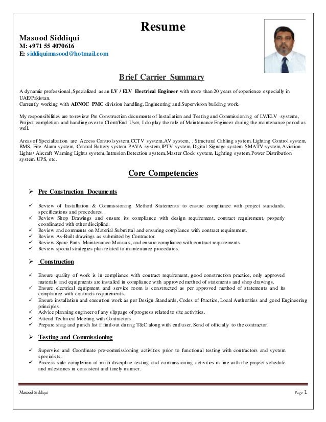 masood cv what is career summary in cv