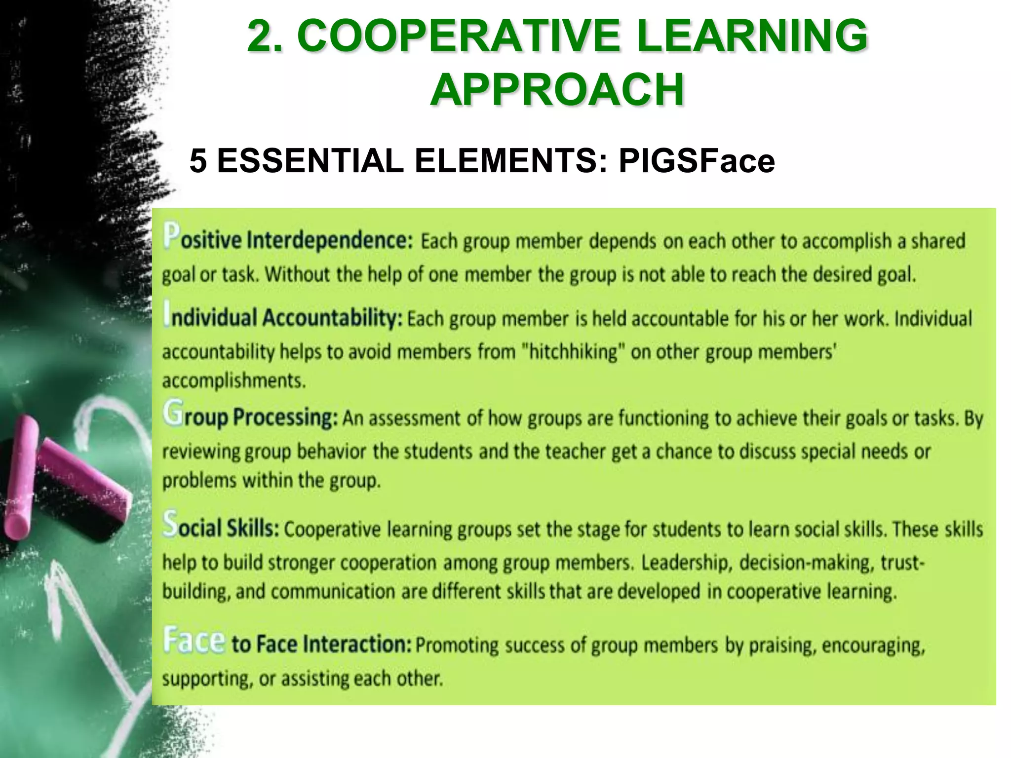 2. COOPERATIVE LEARNING APPROACH5 ESSENTIAL ELEMENTS: PIGSFace  