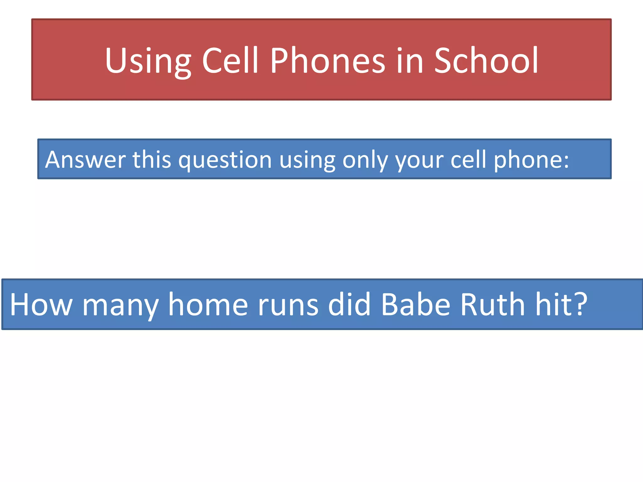 Using Cell Phones in SchoolAnswer this question using only your cell phone:How many home runs did Babe Ruth hit?