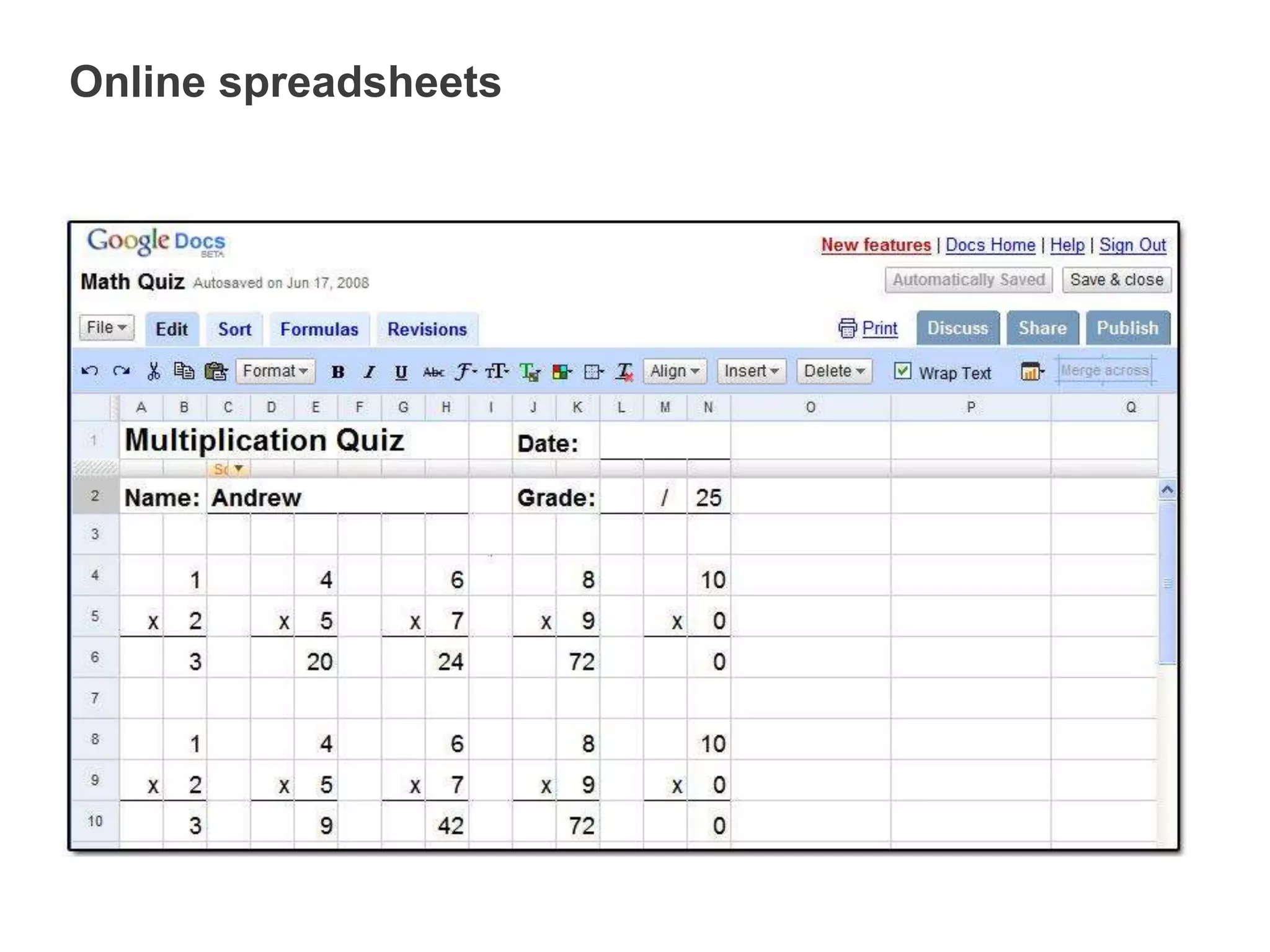 Online spreadsheets