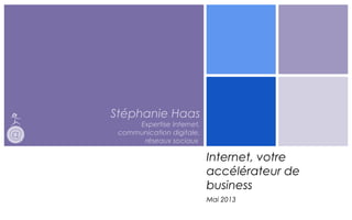 Stéphanie Haas
Expertise Internet,
communication digitale,
réseaux sociaux,
Internet, votre
accélérateur de
business
Mai 2013
 