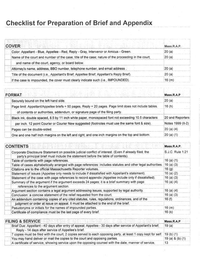 Mass court of appeals briefs #39 checklist PDF Mass court of appeals briefs #39 checklist PDF