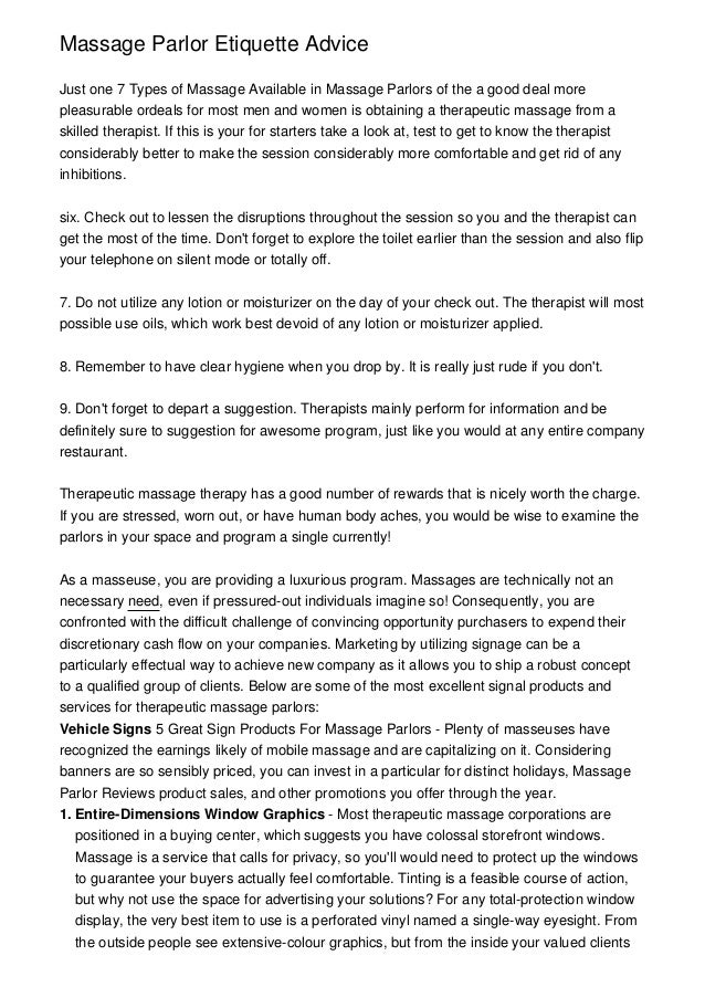 Massage Parlor Etiquette Advice