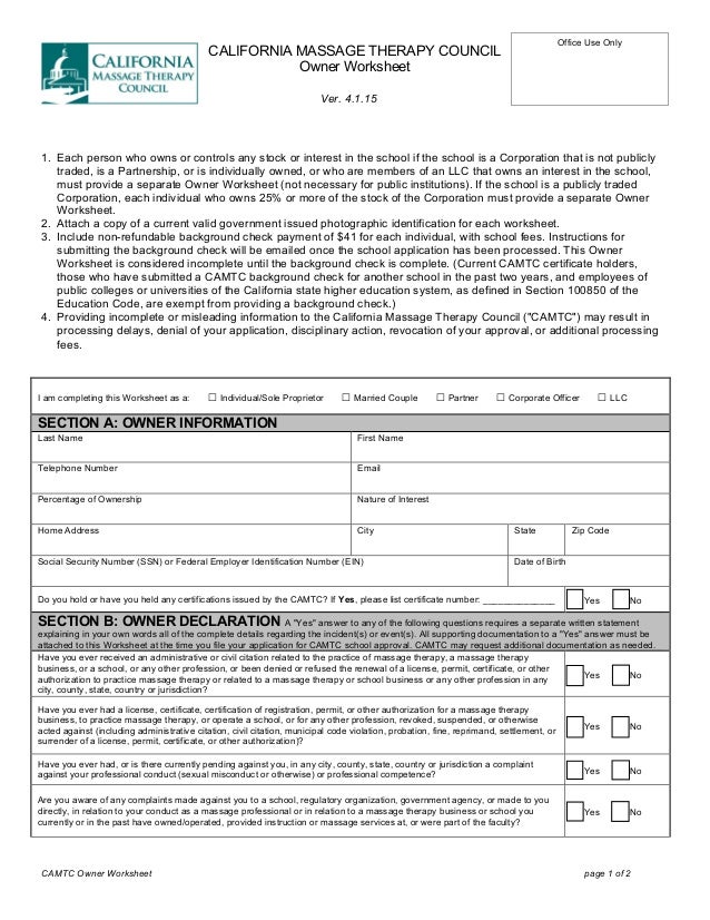 California Massage Therapy Council Application For Massage School App 
